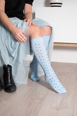 Compression Stockings Cotton, Light Blue with Dots and Dragonfly