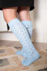 Compression Stockings Cotton, Light Blue with Dots and Dragonfly