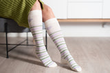 Compression Stockings Cotton, Off White with Green and Purple Stripes