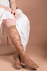 Nylon Compression Stockings, Mocca with Flowers