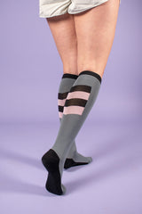 Compression stockings for sports, Class 2, grey and pastel pink