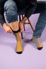 Compression crew socks cotton, grey and mustard-yellow
