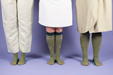 Compression stockings in organic cotton, Peony, dusty green - Wide calf