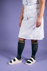Compression stockings in organic cotton, Conifer, dark green - WIDE CALF