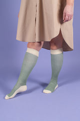 Compression stockings bamboo, cream, pinstriped