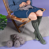 Compression stockings cotton, green stripes