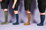 Compression stockings cotton, green stripes