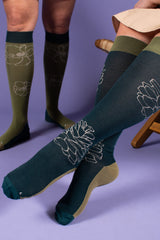 Compression stockings in organic cotton, Conifer, dark green - WIDE CALF