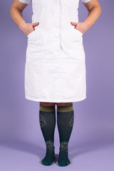 Compression stockings in organic cotton, Conifer, dark green - WIDE CALF