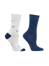 COTTON SOCKS, 2-PACK, BLUE/WHITE WITH BOWS