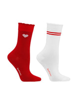 COTTON SOCKS, 2-PACK, RED/WHITE WITH HEARTS/STRIPES