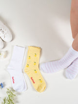 COTTON SOCKS, 3-PACK, YELLOW/WHITE/PINK