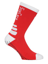 Sports compression crew socks with SoftAir, grip sole, red