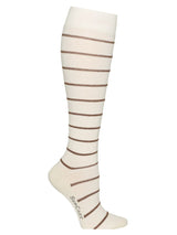 SupCare Compression Stockings Cotton, Creme/Noisette Striped