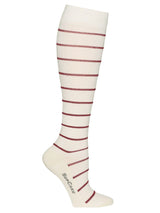 Compression Stockings Cotton, Creme/Cherry Striped
