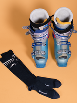 Compression Stockings with Merino Wool, Navy Blue with Mountain Peaks
