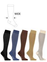 Giftbox 5 Pairs Compression Stockings Bamboo, Rib Weave, EARTH, WIDE CALF