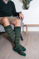 Compression Stockings Bamboo, Green Stripes