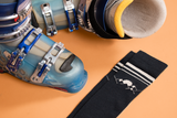Compression Stockings with Merino Wool, Navy Blue with Mountain Peaks