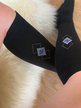 Cotton compression stockings, black with square detail