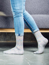 Cotton compression stockings, grey with coloured dots