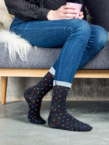 Cotton compression stockings, black with coloured dots