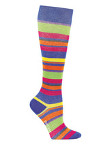 Cotton compression stockings, blue with multi stripes
