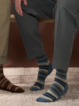 Cotton compression stockings, blue and grey stripes