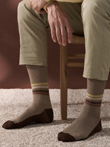 Bamboo compression stockings, brown rib weave with stripes