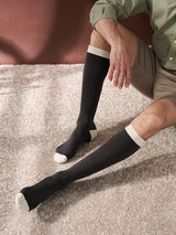 Meryl Skinlife compression stockings, grey with white stripes
