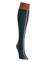 EcoCotton compression stockings, Pierre stripe, emerald green with coral stripe