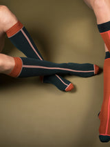 EcoCotton compression stockings, Pierre stripe, emerald green with coral stripe