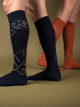 EcoCotton compression stockings, Wide leg, Monstera, navy blue