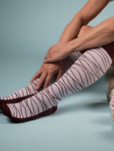 Wool compression stockings, Wide leg, pink with burgundy waves