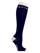 Meryl Skinlife compression stockings, navy blue with daisies