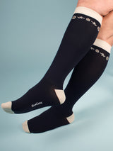Meryl Skinlife compression stockings, navy blue with daisies