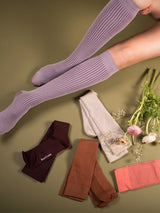 Bamboo compression stockings, gift box with 5 pairs, Wide leg, rib weave FLOWR colours