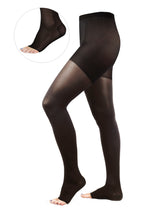 Medical compression tights with open toe, 140 denier, black