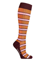 Cotton compression stockings, checkered orange and pink with gold glitter