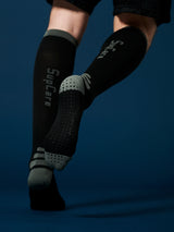 Sports compression socks with SoftAir, grip sole, black