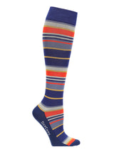Bamboo compression stockings, blue with red and blue stripes
