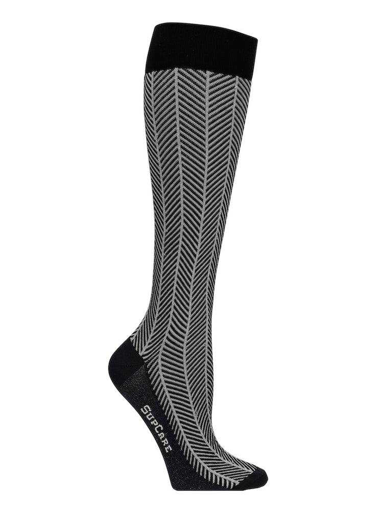 Cotton compression stockings, black herringbone with silver glitter –  SupCare