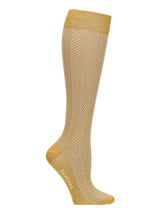 Cotton compression stockings, yellow herringbone with gold glitter