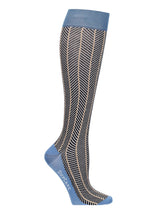 Cotton compression stockings, blue herringbone with gold glitter
