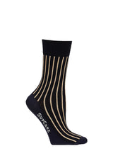 Cotton compression crew socks, black with gold stripes