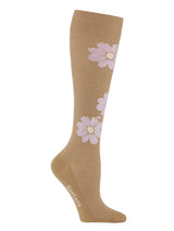 Bamboo compression stockings, beige with purple flowers