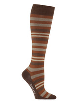 Cotton compression stockings, rust red and brown stripes
