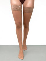 Stay-up compression tights, 70 denier, beige