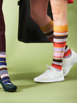 Bamboo compression stockings, yellow with red and pink stripes