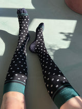 Bamboo compression stockings, black with white dots